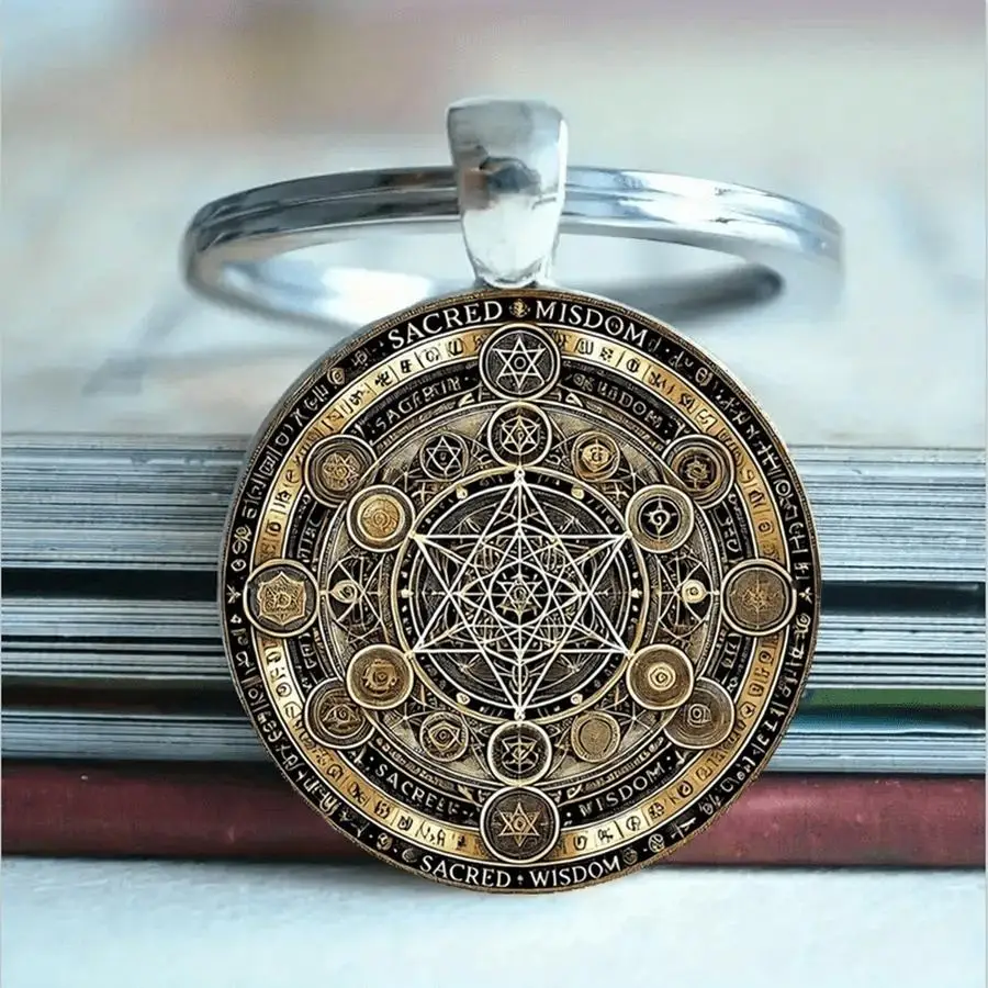 1/5/10/20/50/100pcs Vintage-style Keychain with Metatron's Cube - Intricate ornament in gold and black metal Love Mini Items For
