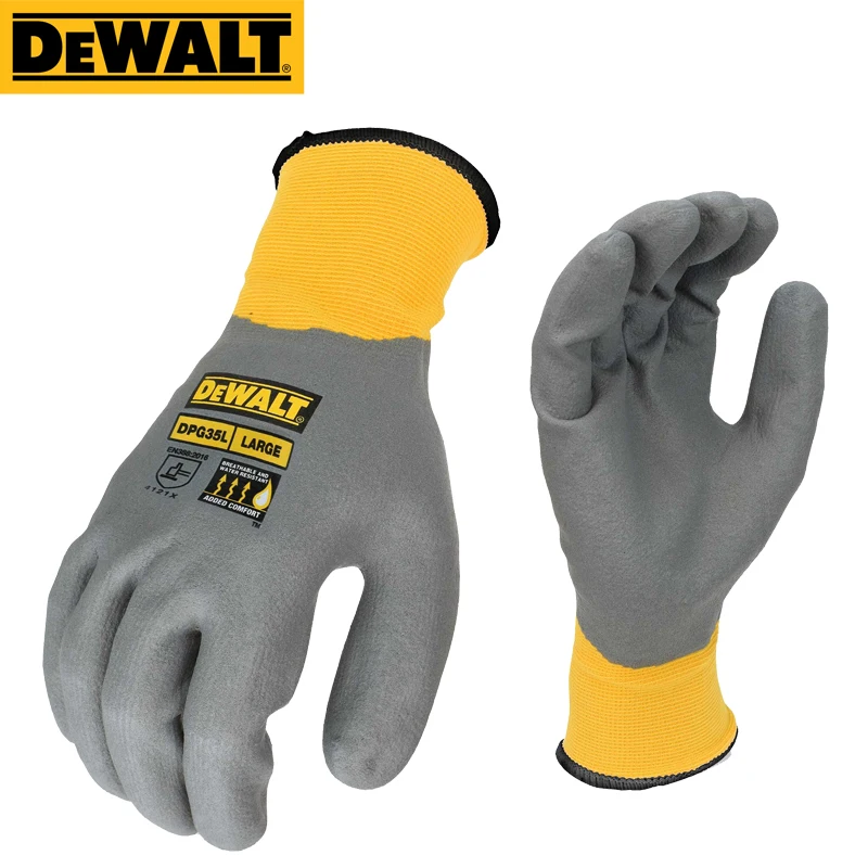 DEWALT DPG35 Full Dip Water-resistant Breathable Work Glove Fully Coated Nitrile 15 Ga Nylon Shell Protective Sleeve Size S/M/L