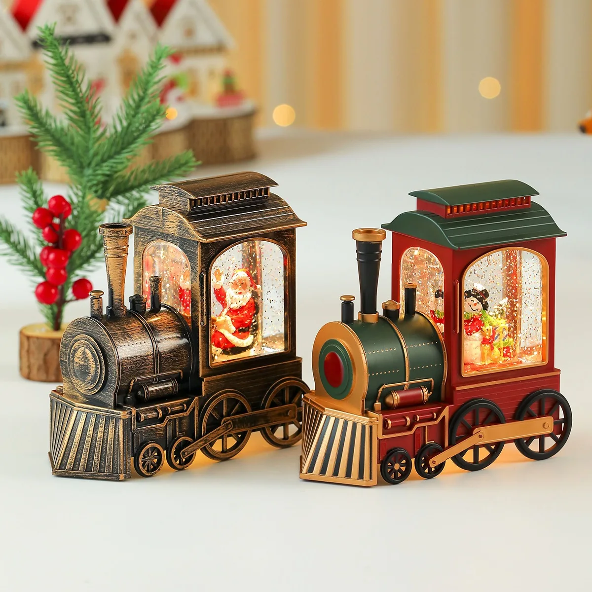 Creative Christmas glowing lights, music-infused water fountain decorations, train ornaments, display items, gifts