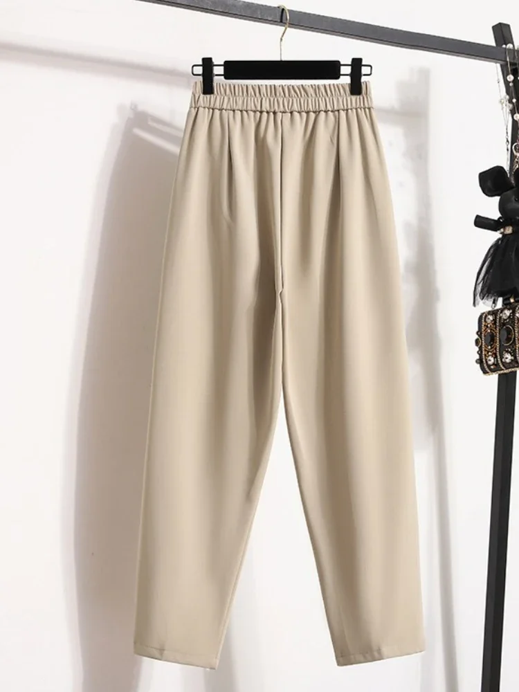 عالية الجودة الكورية نمط مستقيم السراويل حجم كبير السراويل امرأة الخريف الشتاء 2025 جديد وصول عالية الخصر دعوى السراويل #5