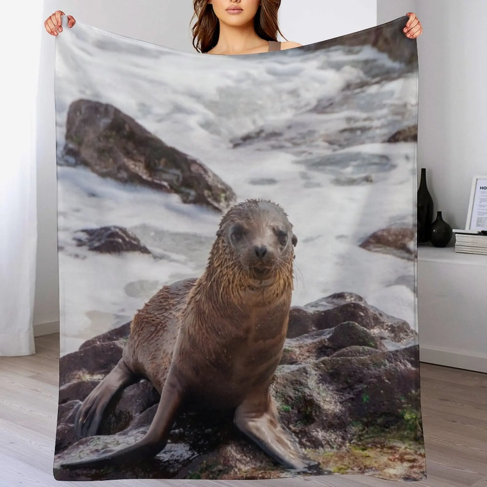 

Sea Lion on the Shore Throw Blanket blankets and throws halloween Hair Blankets