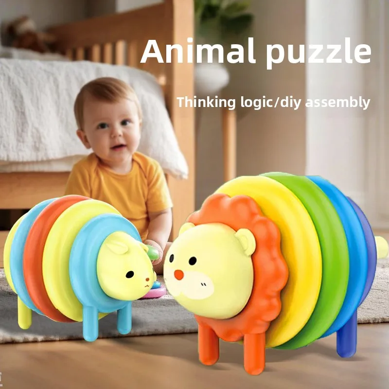 Baby Early Education Toy - Animal Collage Music Toy, Color Matching Puzzle, Rainbow Stacking Ring, Fun Learning, Safe for Babies