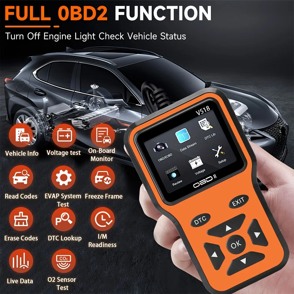 OBD2 Scanner V518- Instant Fault Code Reader and Voltage Check | OBDII/CAN Full System Diagnosis | 10 Second Fault Analysis
