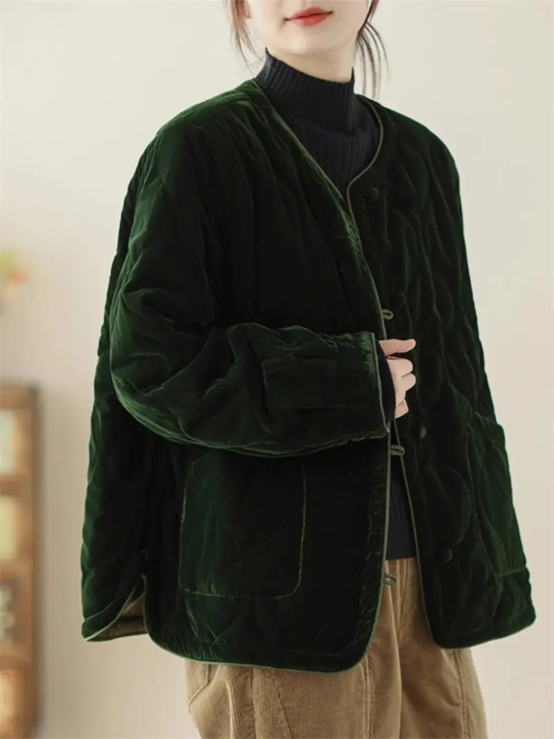 Warm Cardigan Cotton Jacket For Women Autumn And Winter Large Size Fashionable Casual Pocket Quilted Coat ZT183