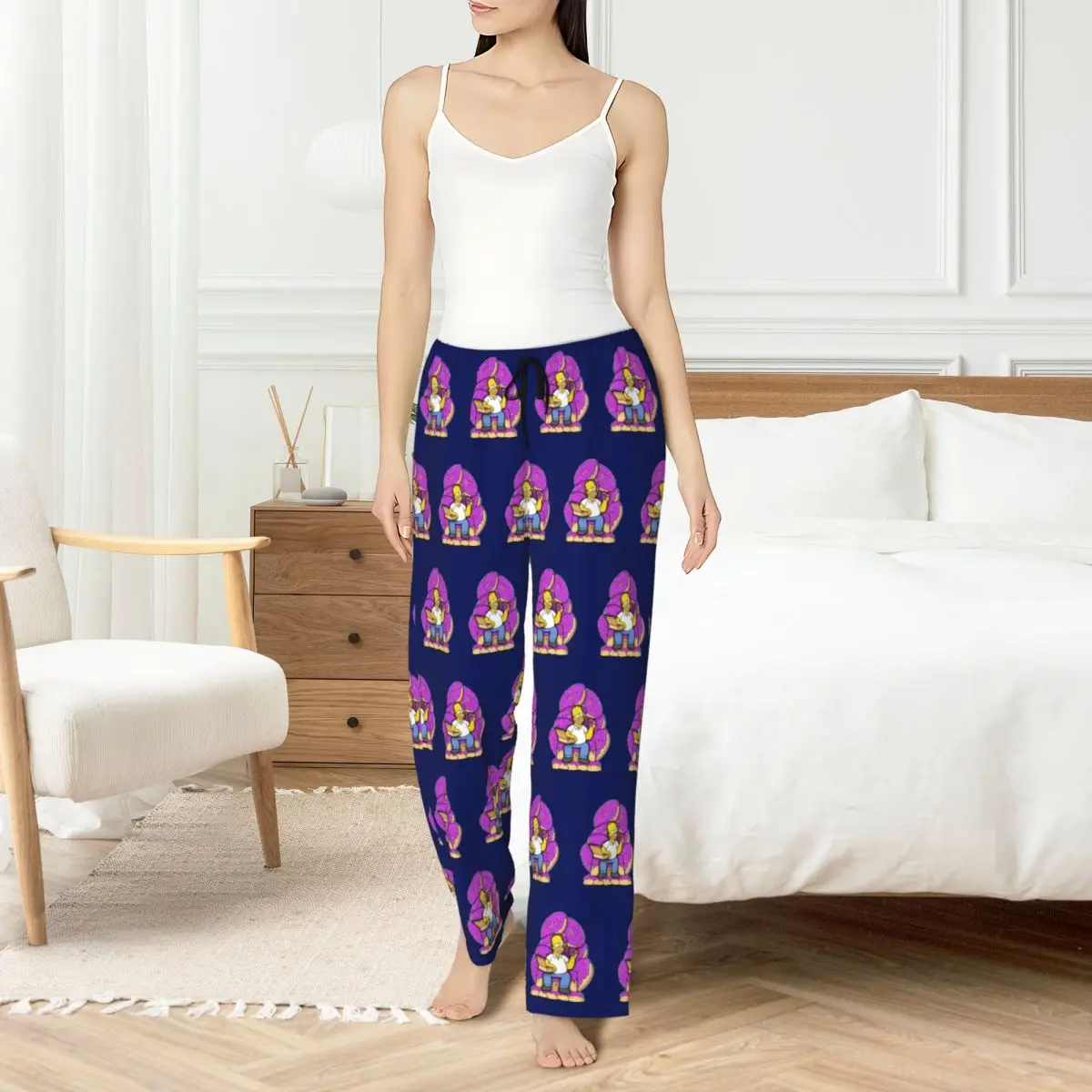 

Custom Women Simpsons Pajama Pants Print Animated Sitcom Sleep Sleepwear Bottoms with Pockets