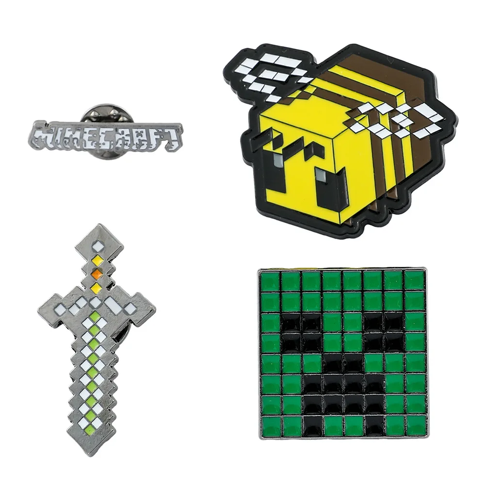 Creative Squares Geometric Swords Letters Enamel Brooch Green Stitching Alloy Pins Punk Badge Personality Woman Jewelry Gift