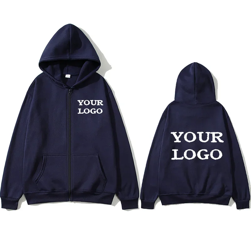 Unisex Custom Printed Zip Up Hoodie Loose Zipper Hooded Sweatshirt Cardigan Men Women Street Casual Clothing