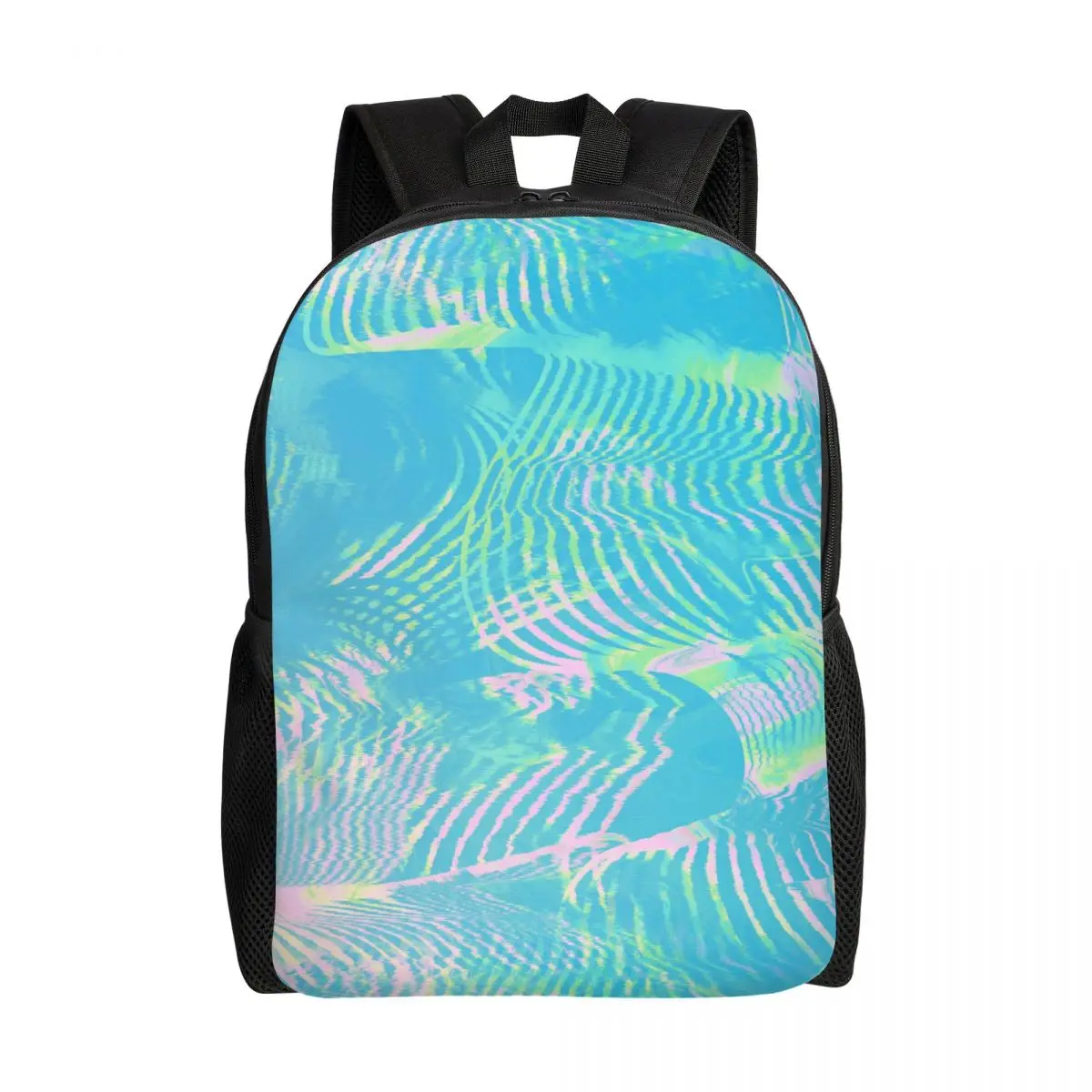 Mochila personalizada con textura abstracta de color verde ondulado para hombres y mujeres, mochila escolar para estudiantes universitarios, se adapta a bolsas de agua para portátiles de 15 pulgadas