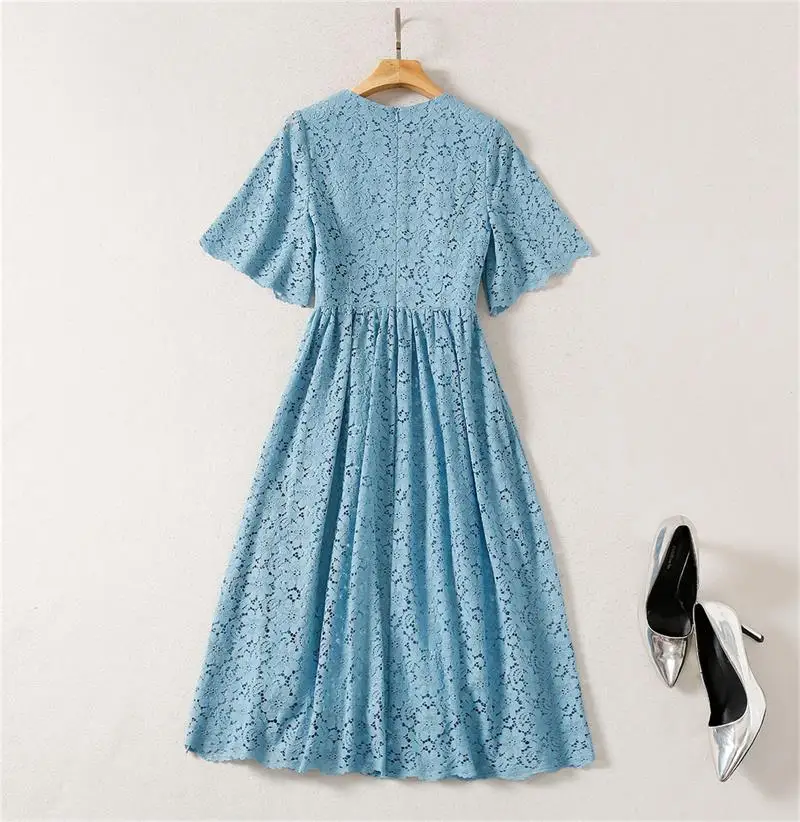 Princess Kate Middleton Dress 2023 High Quality Runway Woman Dress O-Neck Short Sleeve Beading Elegant Lace Dresses NP1862W