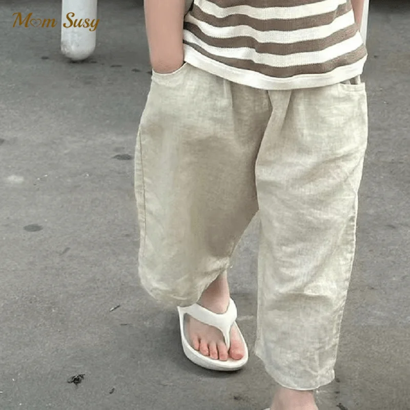 Fashion Baby Boy Girl Casual Ice Silk Pant Child Trousers Long Kid Spring Autumn Summer Pant Solid Color Baby Clothes 2-12Y