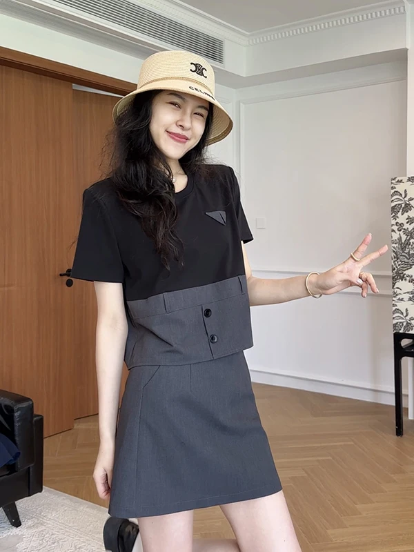 

Zhang a Xing Commute Hanging Ele Patchwork Fake Two-Piece Top Skirt Pants f Skirt ort Skirt Faion Set Women's Clot...