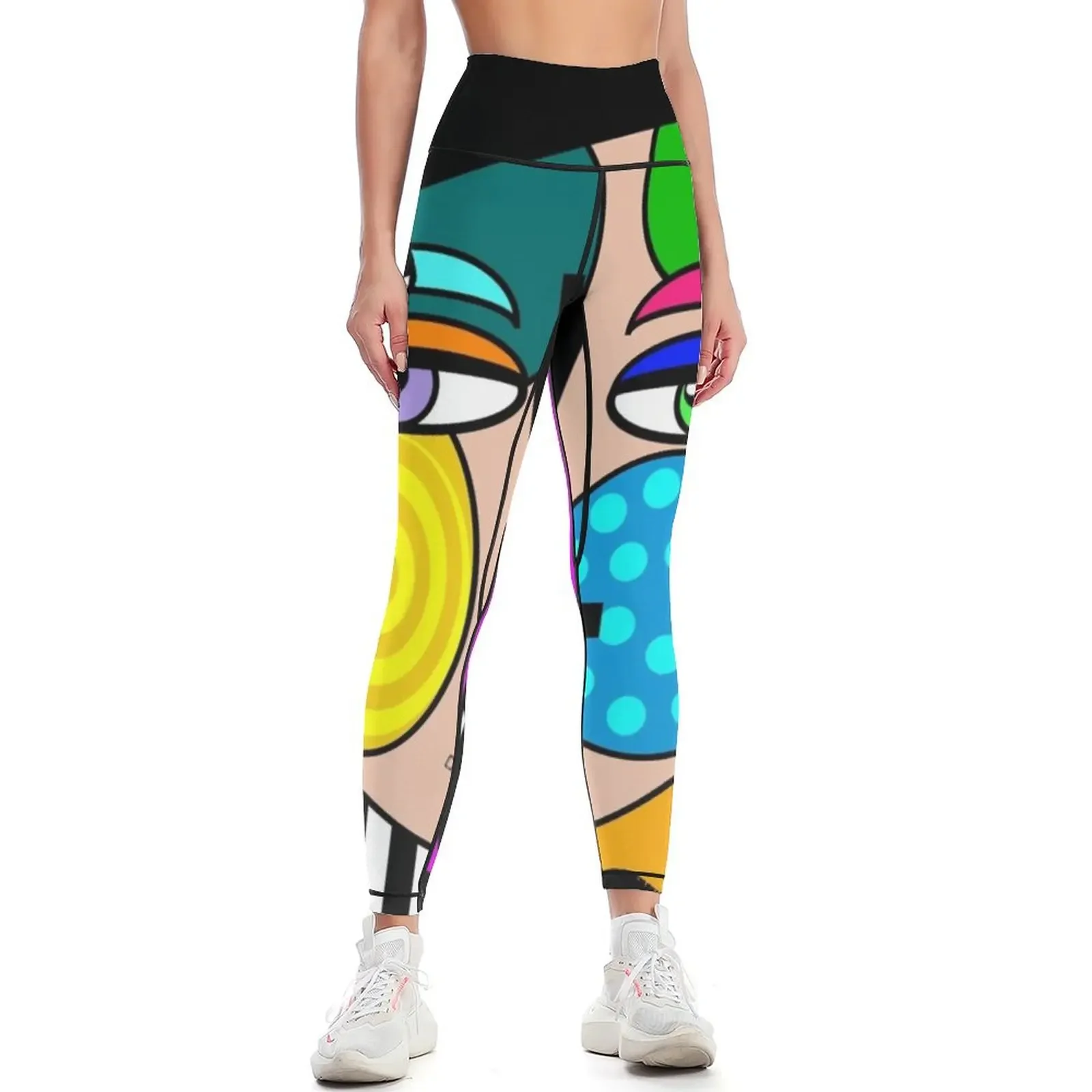 

Funky Abstract Style Art Girl with Hat and Bow Leggings workout shorts high waist Womens Leggings