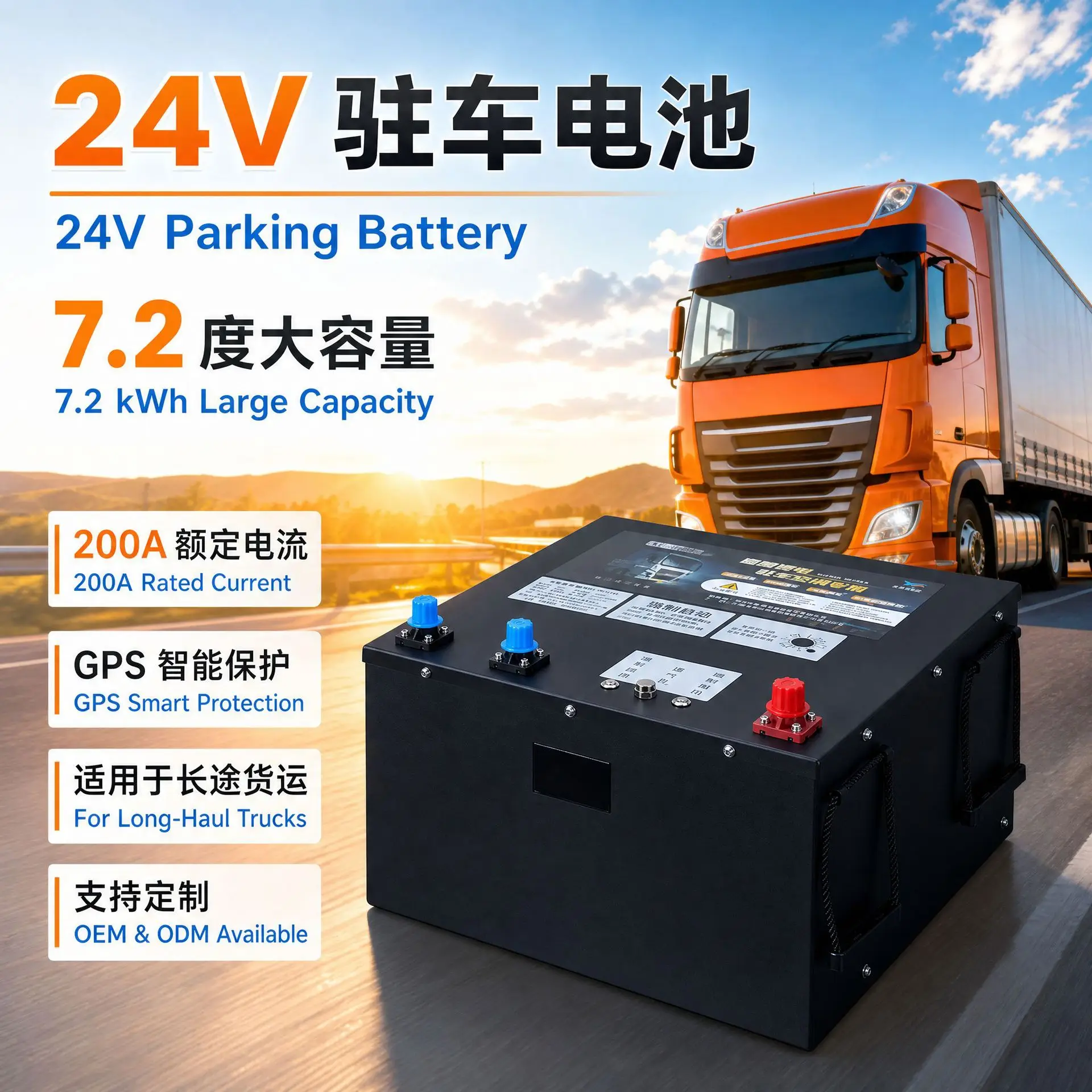 Parking Air Conditioner Lithium Battery 24V Strong Battery 7.2 KWh Large Capacity Lithium Iron Phosphate Car