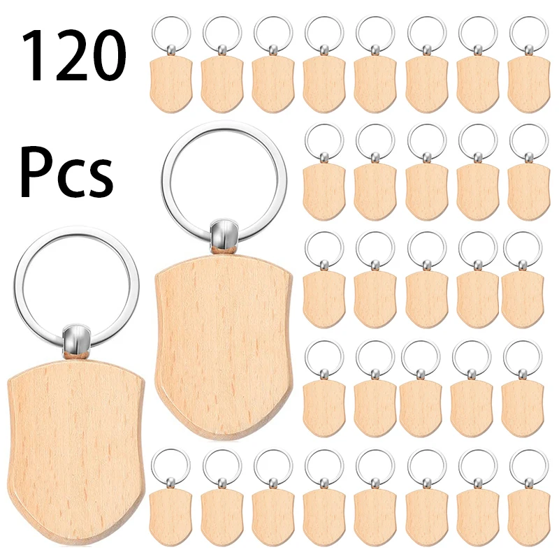 

120Pcs Shield Shape Wood Keychains