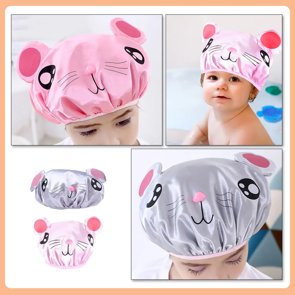 قطعتان من قبعات الاستحمام للأطفال خفيفة الوزن بتصميم مرن من ألياف البوليستر قبعات حمام للنوم وغسل الاستحمام وقابلة لإعادة الاستخدام لحماية الشعر #3