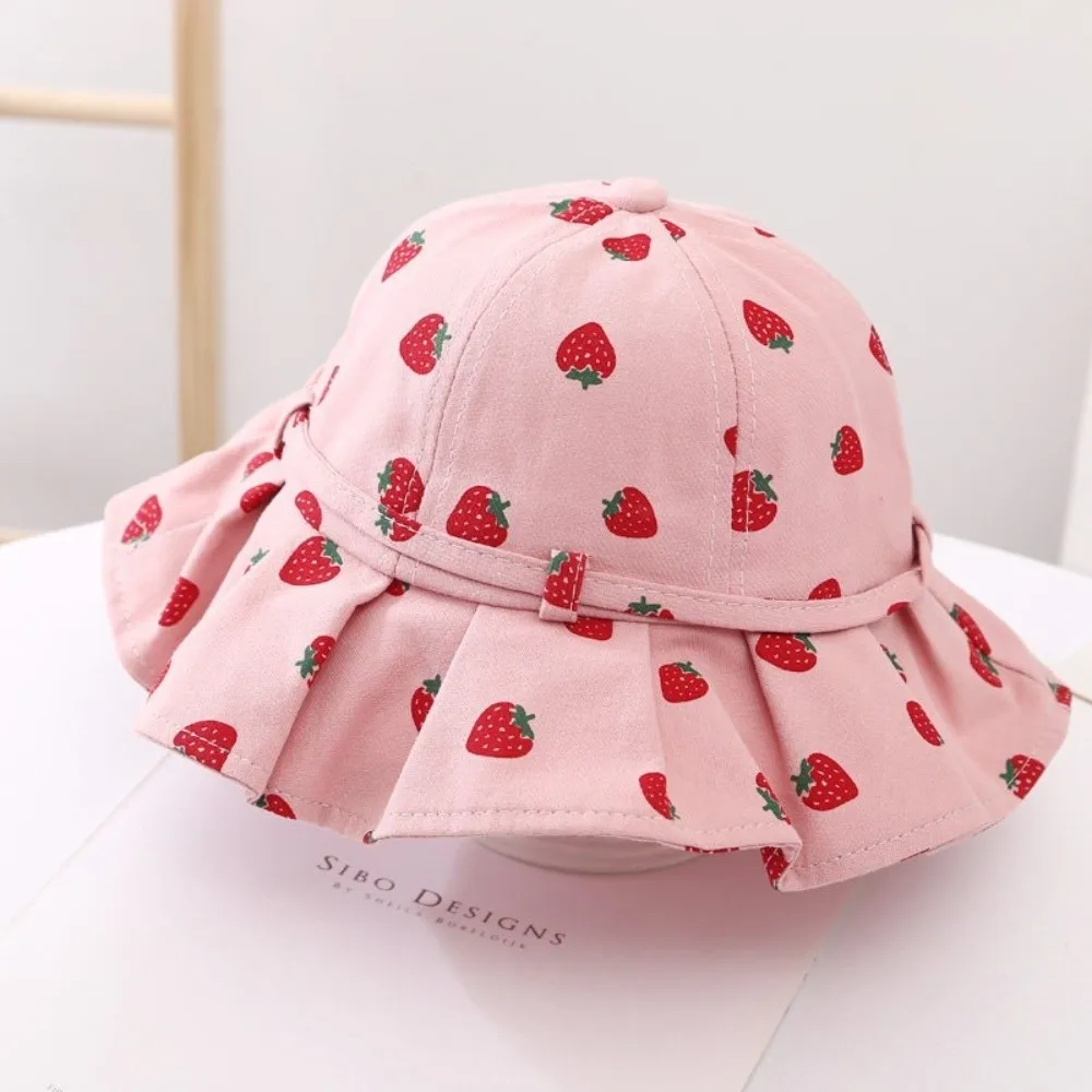 Cotton Fabric Baby Girl Sun Hat Fruit Print Bowknot Bucket H