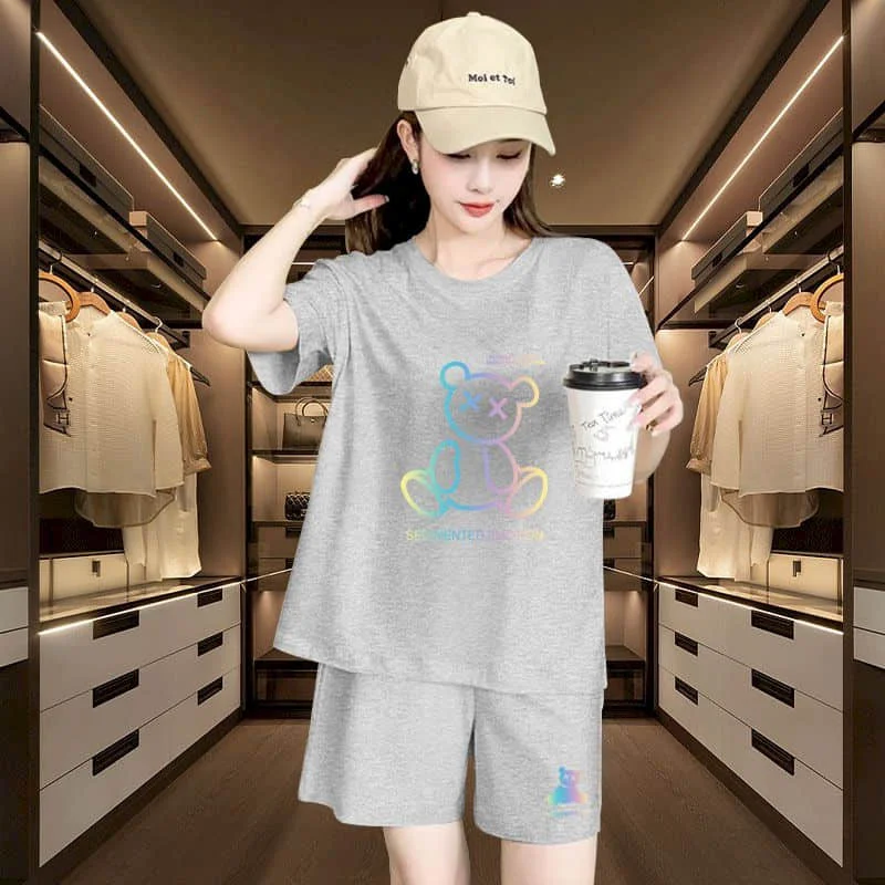 Sporty Shorts Set Loose Korean Style Casual Pants Sets Short Sleeve T-shirt 2 Piece Sets Women Outfits Summer Sportswear Suits