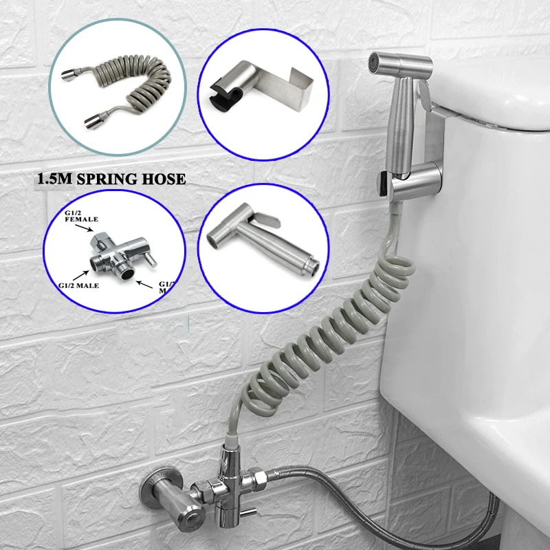 Portable Handheld Toilet Bidet Sprayer Gun Holder Self Cleaning Wash Bidet Faucet Spray 3 Way Valve Bathroom Shower Head Hose