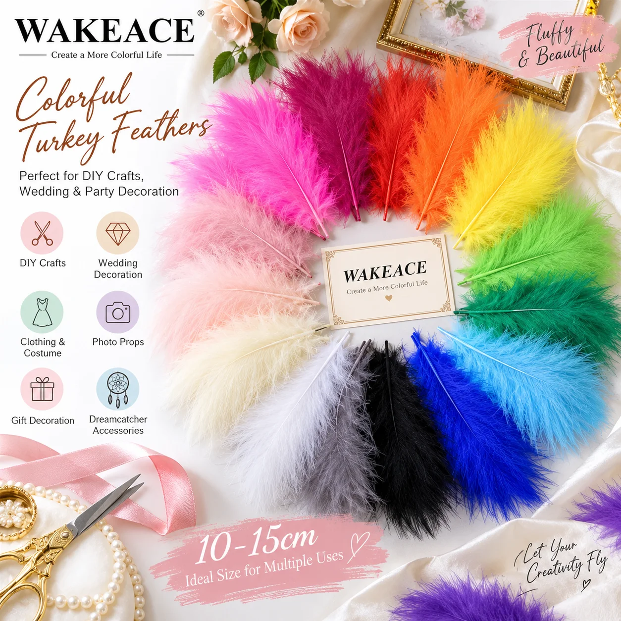 Colorful Turkey Feathers 10-15CM Fluffy Craft Feathers for DIY Wedding Party Decorations Dreamcatcher Costume Accessories