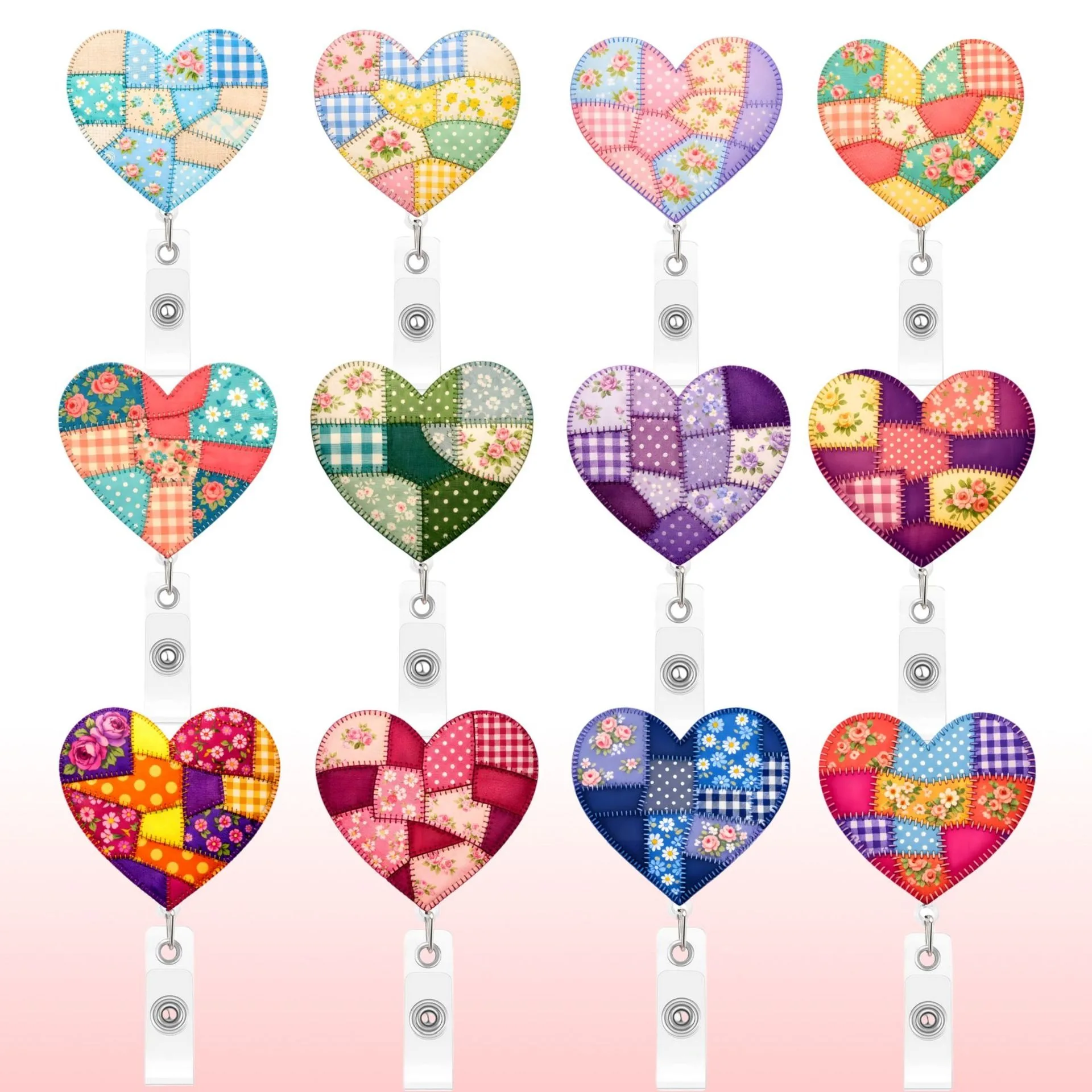 Acrylic Patchwork Heart Badge Reel Lightweight Badge Holder Reel Retractable Id Card Holder Sturdy Heart Badge Clip For Id Card