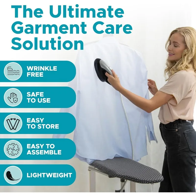Steam & Go - مكواة بخار للملابس الكل في واحد، مكواة بخار مضغوطة للملابس مع لوح كي وشماعة ملابس