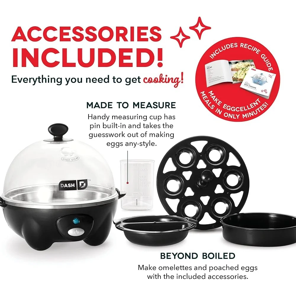 طباخ البيض الكهربائي بسعة 6 بيض، عجة مسلوقة ومسلوقة، إيقاف تلقائي للعائلات المثالية، جداول مشغولة