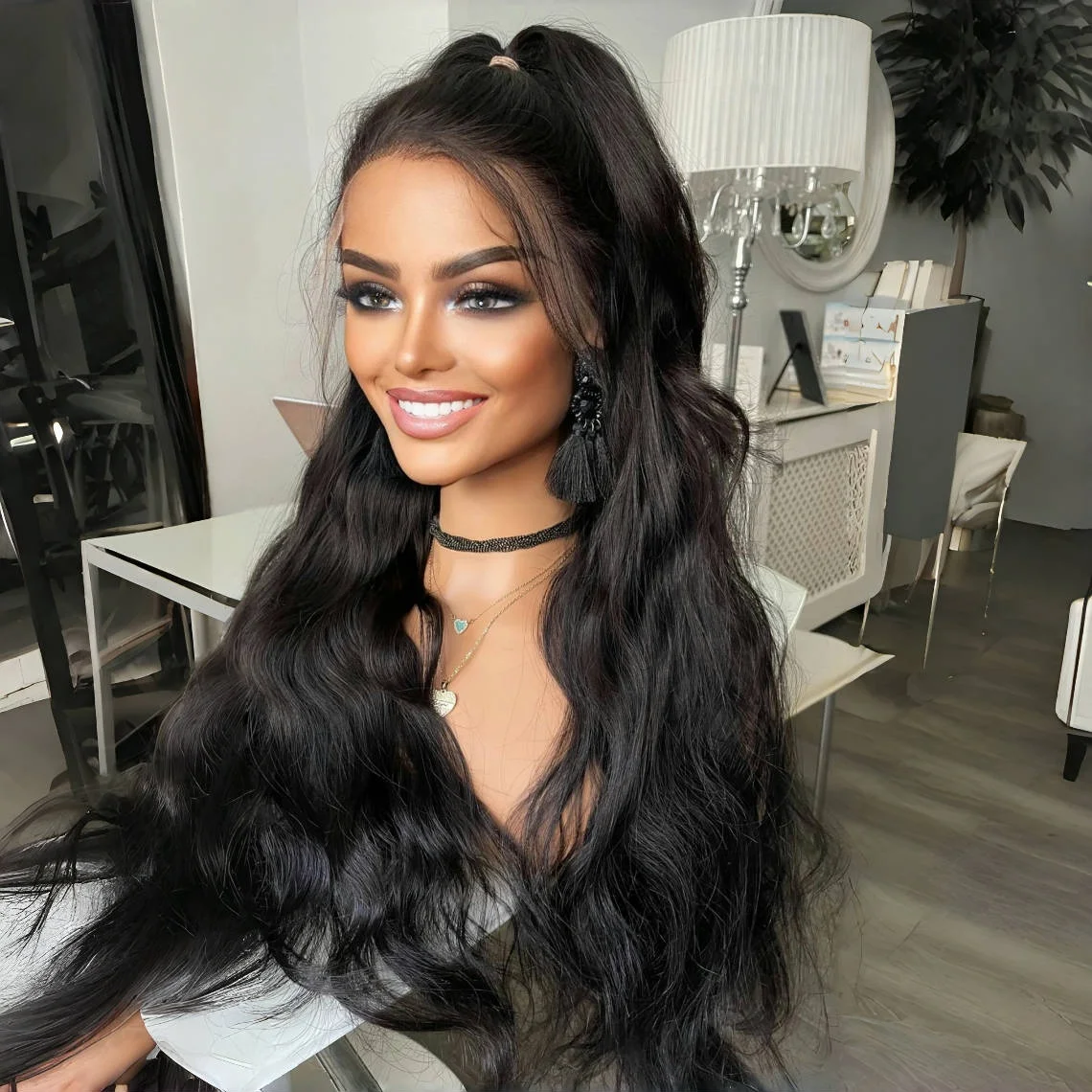 

28-дюймовый натуральный черный объемная волна 5x5 шелковая основа еврейский парик из человеческих волос детские волосы HD кружевные европейские волосы предварительно выщипанные бесклеевые