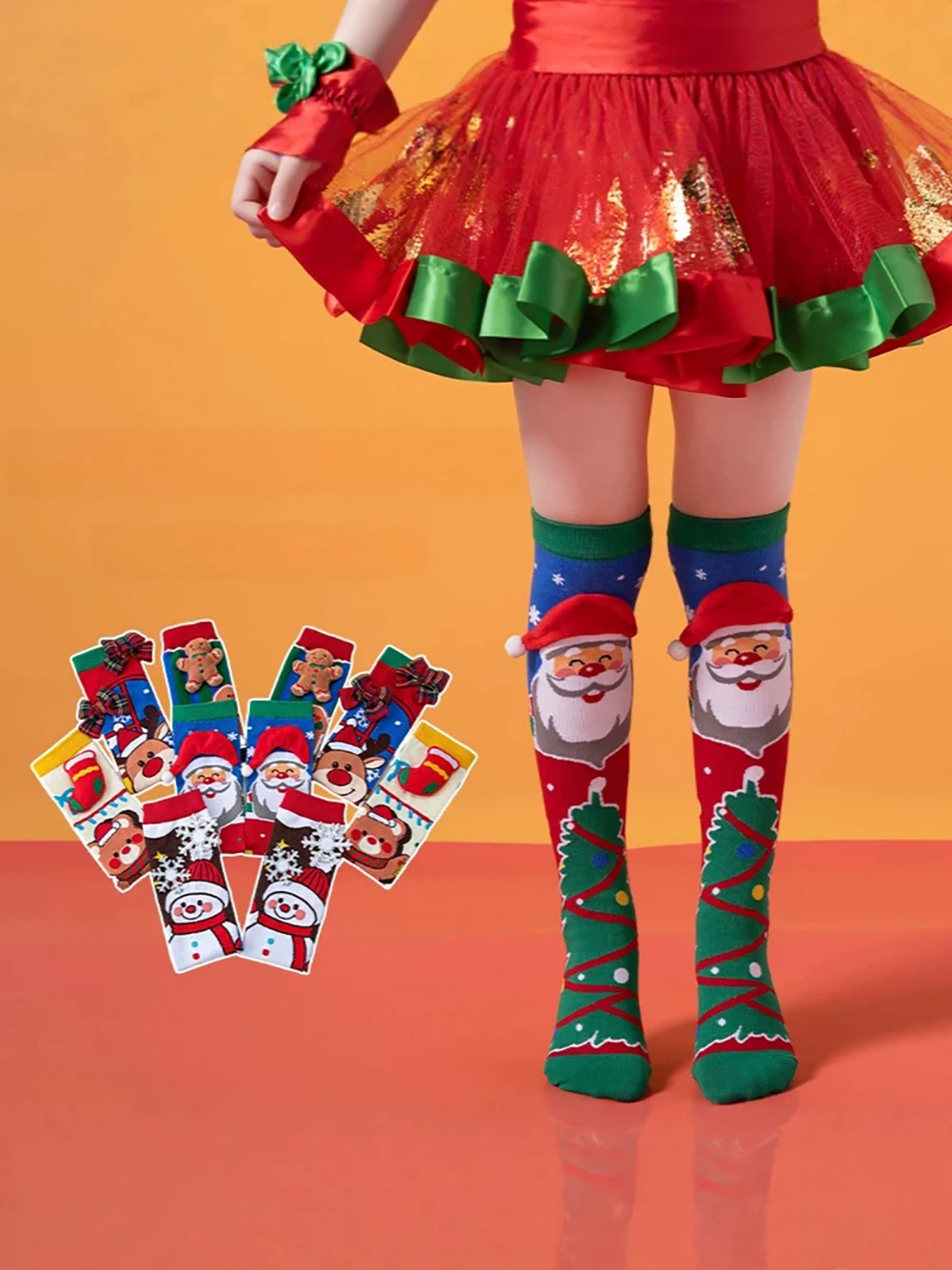Christmas Day Socks for Girls Cartoon Snowman Children's Socks 3-12T Girls Stockings 42CM Kids Socks