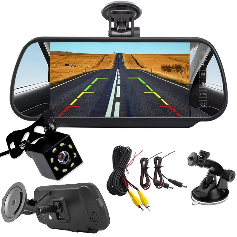 

17.78cm Mirror Monitor Universal Clip-On& Stick-On Installation,Backup Camera with 8 LEDs,for Truck, Pickup,Trailer,Van, Bus, RV