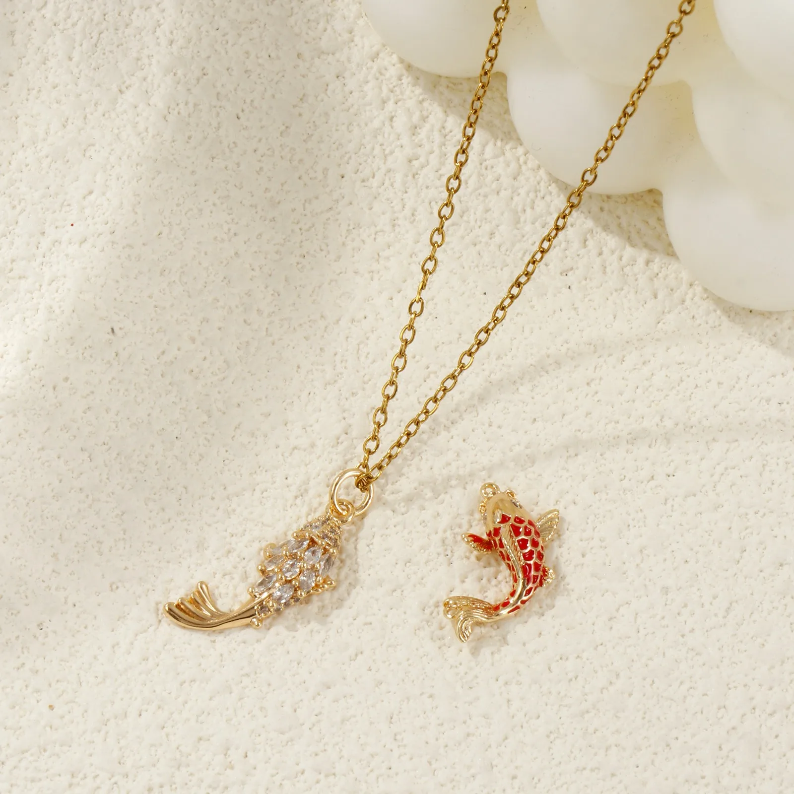1pc New Brass Ocean Jewelry Charms 18K Gold Plated Red Enamel Fish Animal Clear Cubic Zirconia Pendant DIY Necklace Jewelry Gift