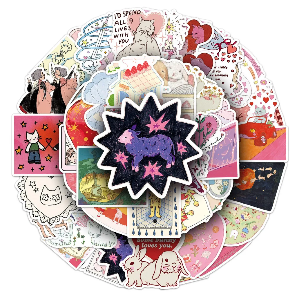 50 قطعة من ملصقات الحكاية الخيالية - شارات جرافيتي لطيفة حالمة تشبه الأطفال لديكور المجلات، جراب الهاتف