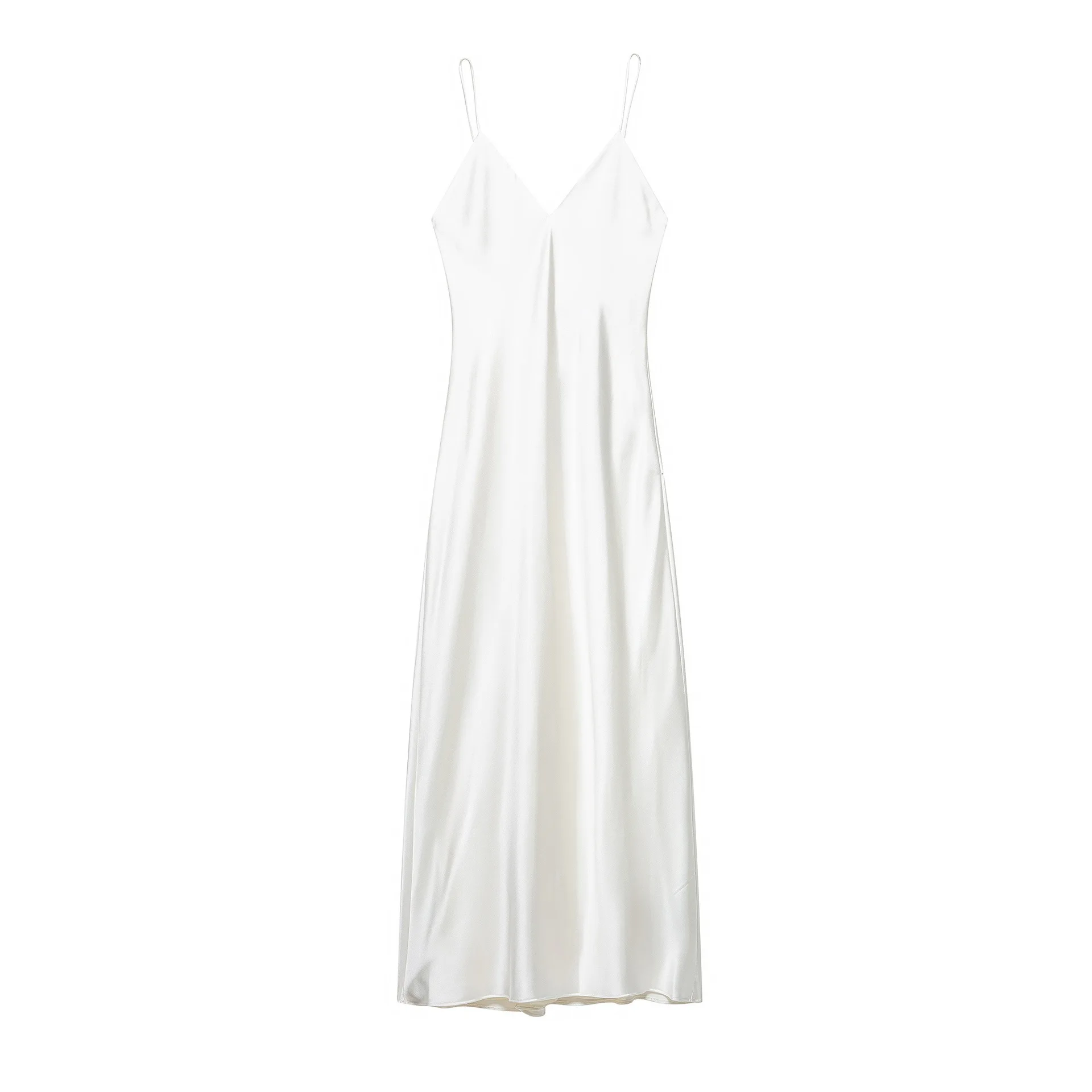 Summer New Silk Satin Texture Midi Suspender Dress