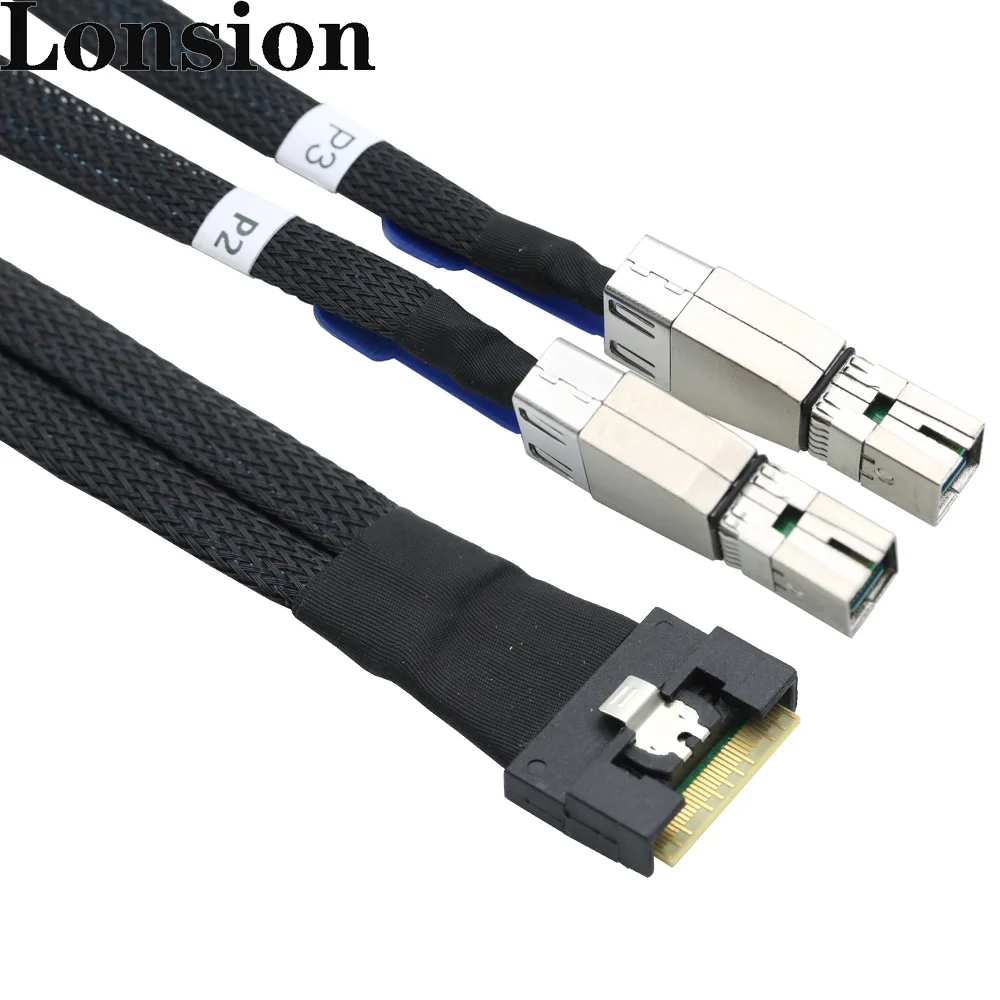 PCIe Slimline SFF-8654 8I to 2 SAS HD 8644 Adapter Cable for Server Internal Wiring Bundle with Full Coverage Angled Connector