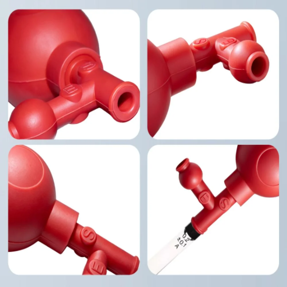 2 Pcs Flexible Rubber Three Way Pipette Bulb 2 Pieces Per Pack Three Port Structure Pipette Suction Ball Hand Squeeze