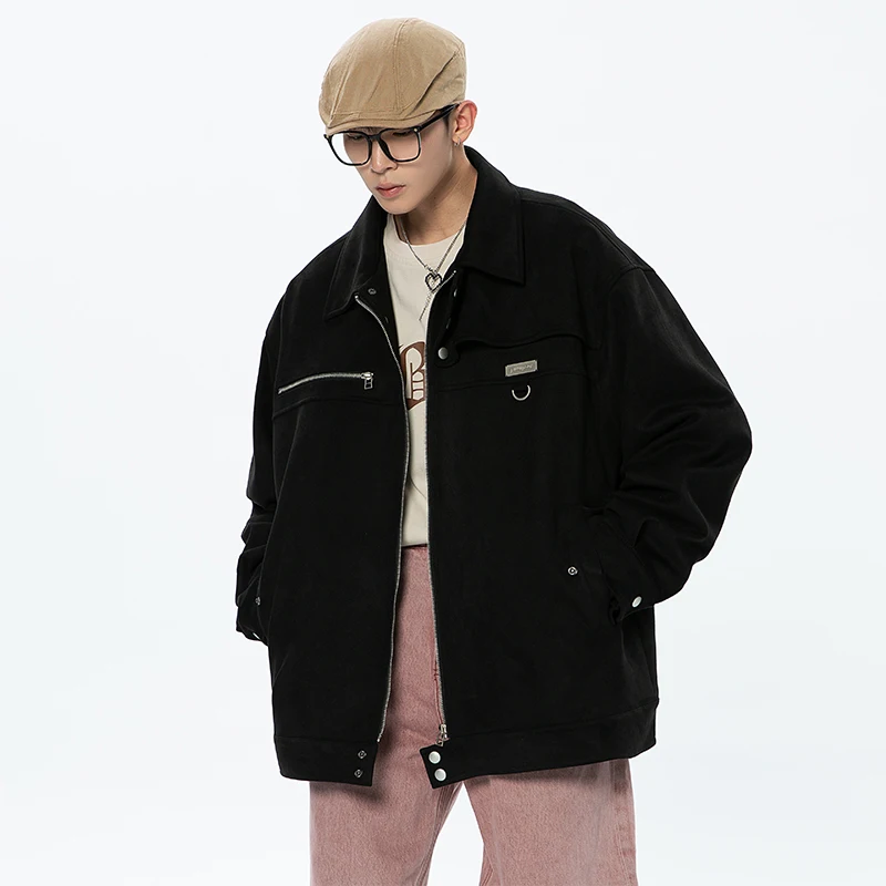 Men's Streetwear Fashion Loose Casual Spring Autumn Plus Size Suede Jackets Cityboy Gilrs Vintage Coat Man Outerwear M-5XL