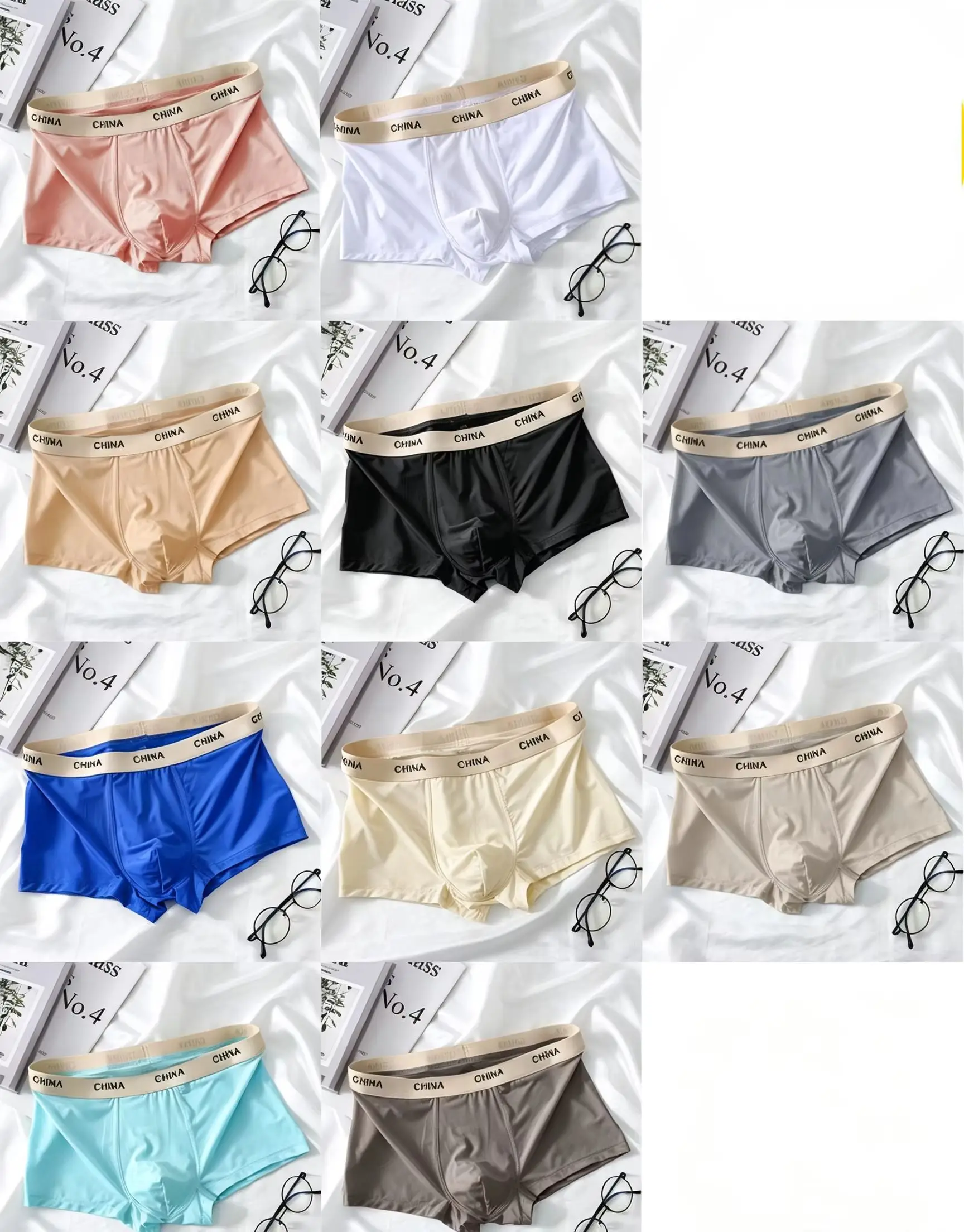 Men Thin Ice Silk Boxer Briefs, Comfort U Convex Pouch Underpants, Stretch Waistband, Soft Breathable Men Underwear 1 PCS Random