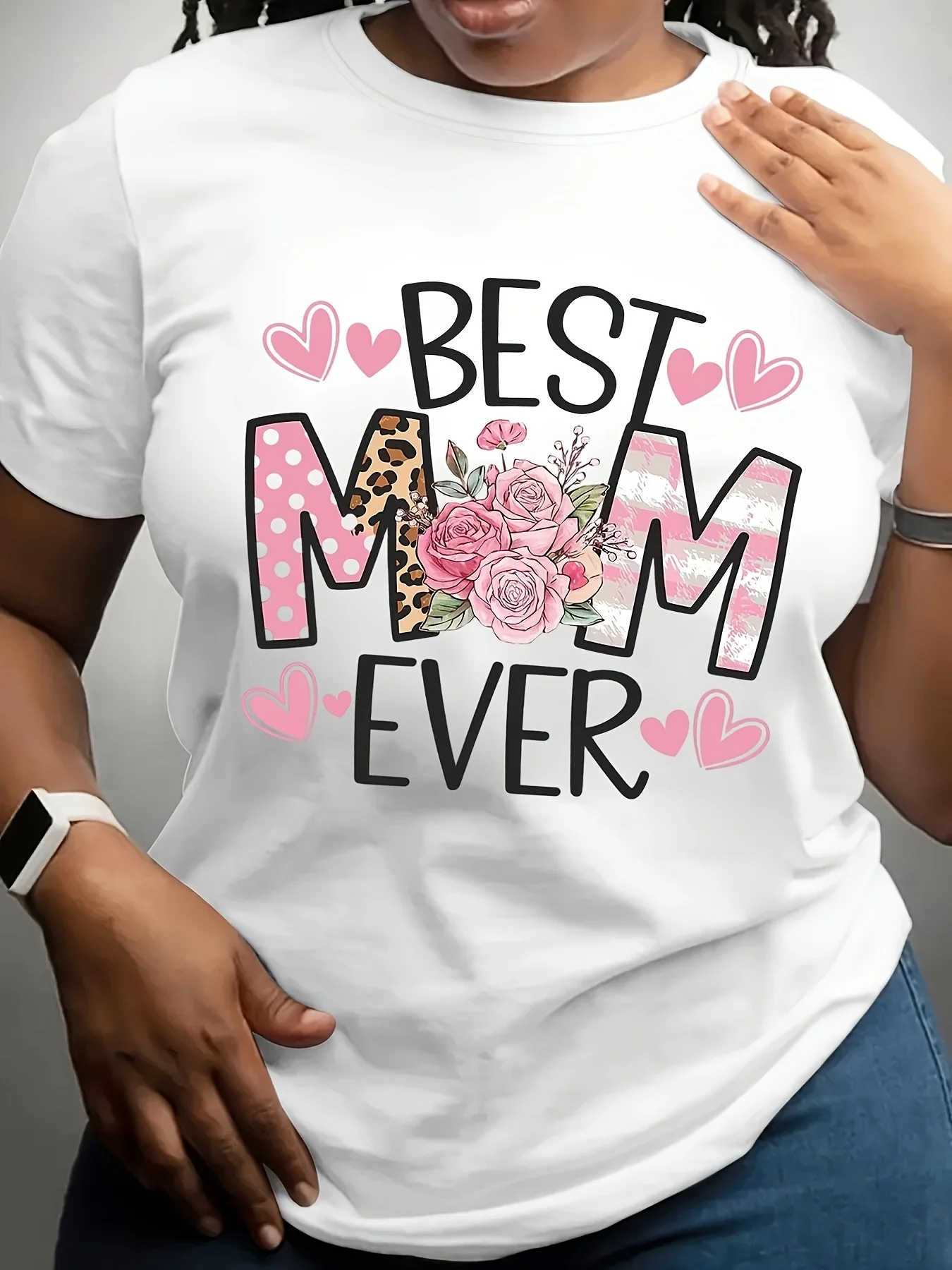 Wo's Best Mom Ever TShirt Soft Pink & White Short Sleeve Round Neck Top with Bold Lettering & Floral Heart Suitable for Mom's Birthday Gift Mother's Day Present CasuaCotton Casual Short Sleeve Tee Soft, Comfortable & Machine Washable-Ideal for Casual
