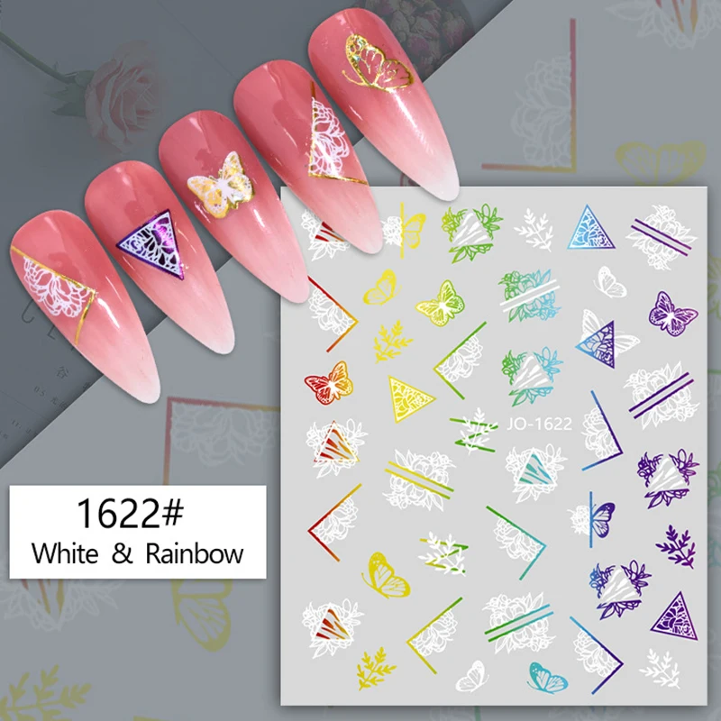 

3D laser foil for nail art decoration gold silver abstract flora leaf butterfly geomeric image ultra thin nail art sticker YJ087