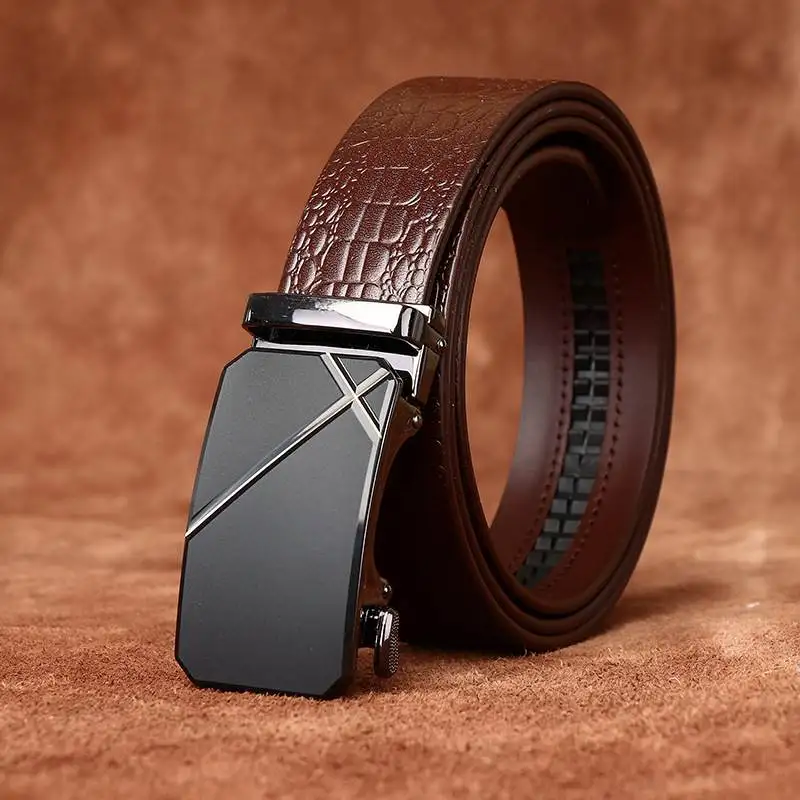 Men's belt leather automatic buckle, young people's first layer of pure cowhide trendy casual business belt trendy crocodile