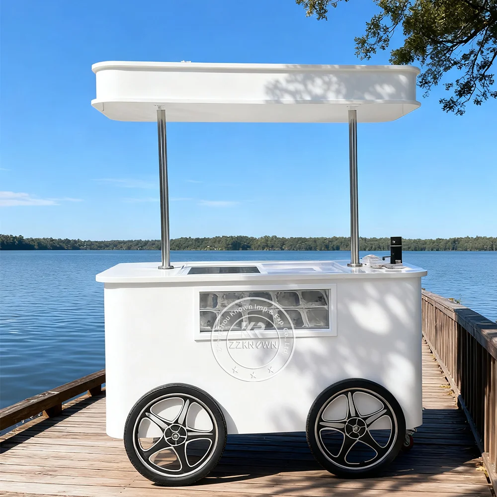 New Flower Vending Cart Ice Cream Display Case Gelato Ice Cream Cart Kiosk Street Food Cart Ice Cream Food Truck Push Cart