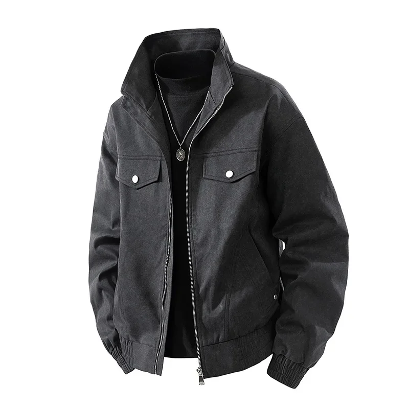 

Autumn Man Bomber Jacket Stand Collar Long Sleeve Zipper Male Coat Fashion Versatile Oversize Windproof Young Man Outerwear