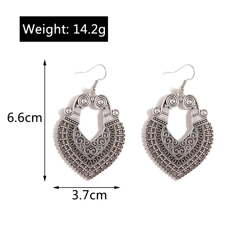 Ethnische Legierungs-Ohrringe mit Herzanhänger für Damen und Mädchen, Party- und Festival-Schmuck, Geschenke – Detail 16