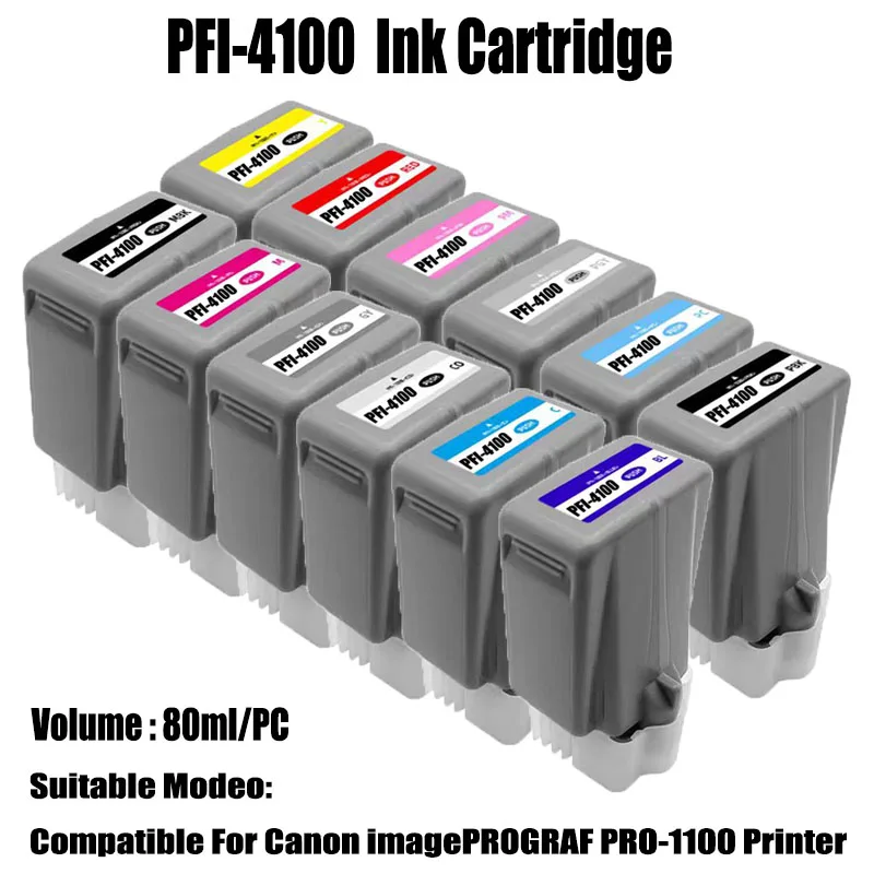 

Чернильный картридж PFI-4100 PFI 4100 PRO1100 Pro-1100, 80 мл, 12 цветов, пигментные чернила, совместимые с принтером Canon PRO-1100 PRO1100