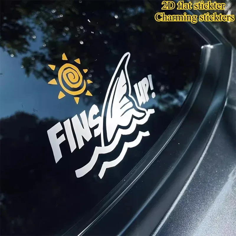 1Pc Fins Up Shark Fin Sun Pattern Waterproof Vinyl Sticker For Car Window Decor