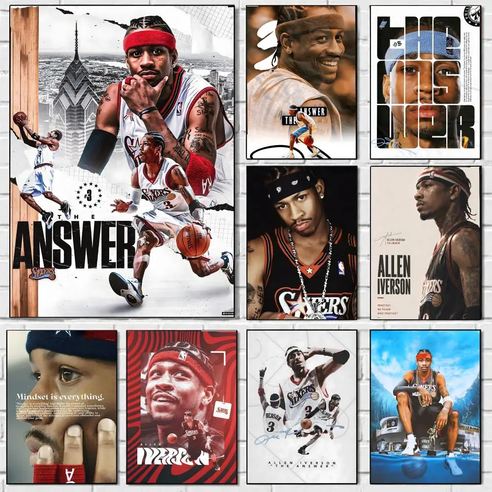 A-Allen I-Iverson Poster HD Wall Art Decal Self-Adhesive Aesthetic Decor For Home Living Bedroom Bar Aesthetic