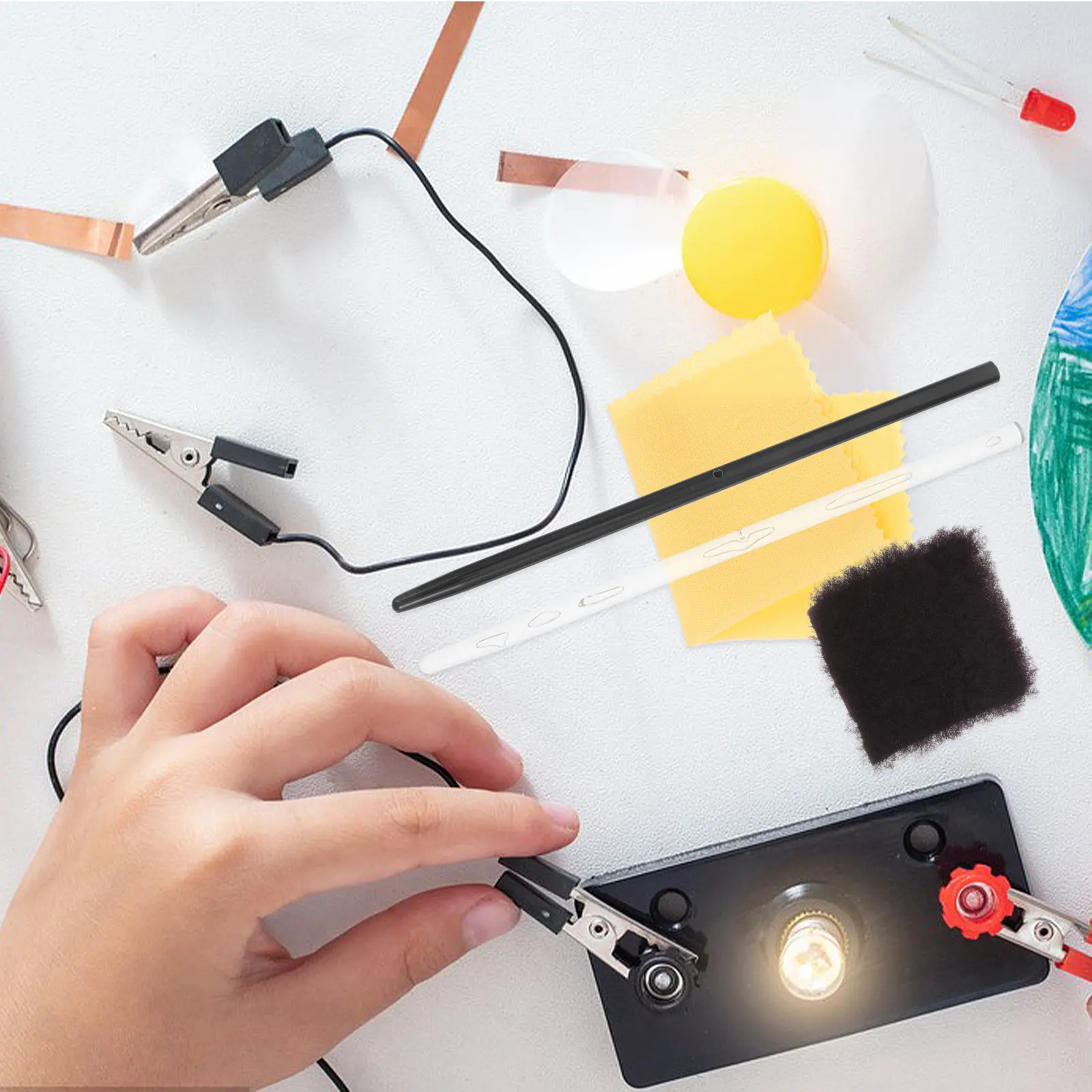 2 Zestawy Sprzętu do Eksperymentów Elektrostatycznych, Zestaw do Nauk Fizycznych dla Klasy, Nauka Elektryczności z Pomiarem tarcia, z Akrylowymi Prętami