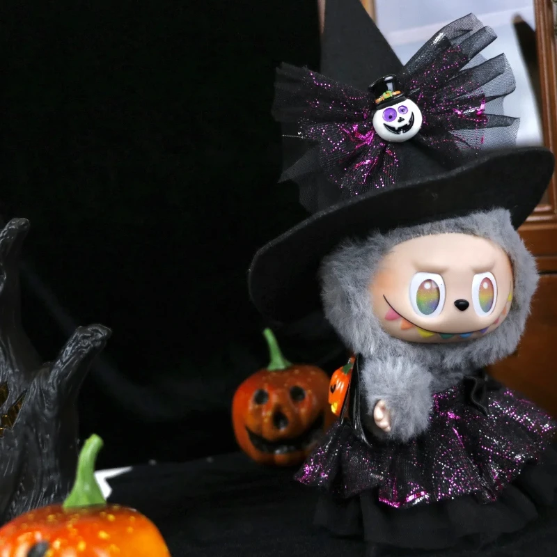 17 Cm Poppen Kleding Voor Labubu Outfit Accessoires Zitten Party Halloween Trick-Or-Treat Serie Duivel engel Paarse Jurk Ropa