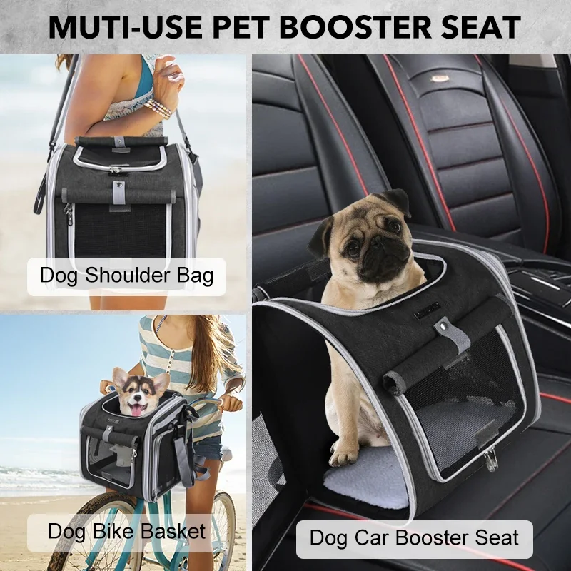 Dog or Cat Bike Basket, Expandable Soft Sided Pet Carrier Backpack with 4 Open Doors, Foldable Dog Bike Carrier