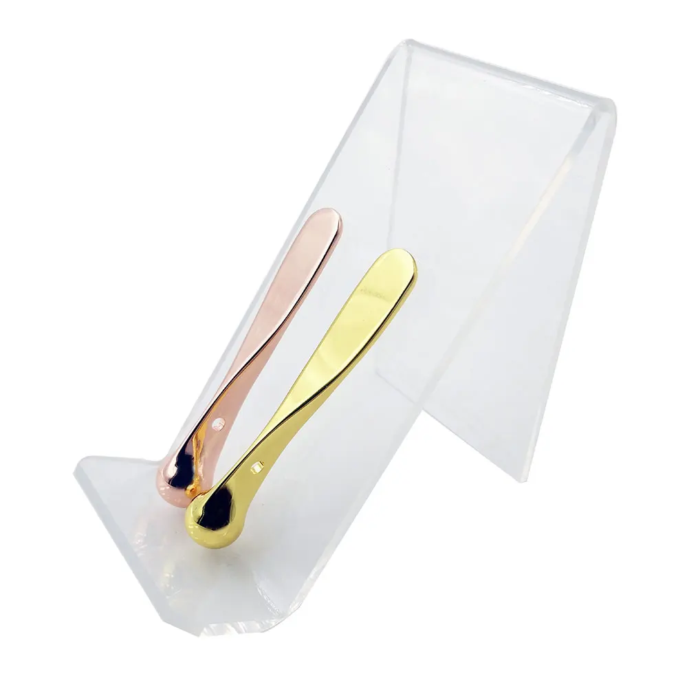 2 stks Oogcrème Lepel Massage Stok Zinklegering Draagbare Huidverzorging Tool Dual Ended Metalen Spatel Voor Gezichts Oogzorg Glad Mini