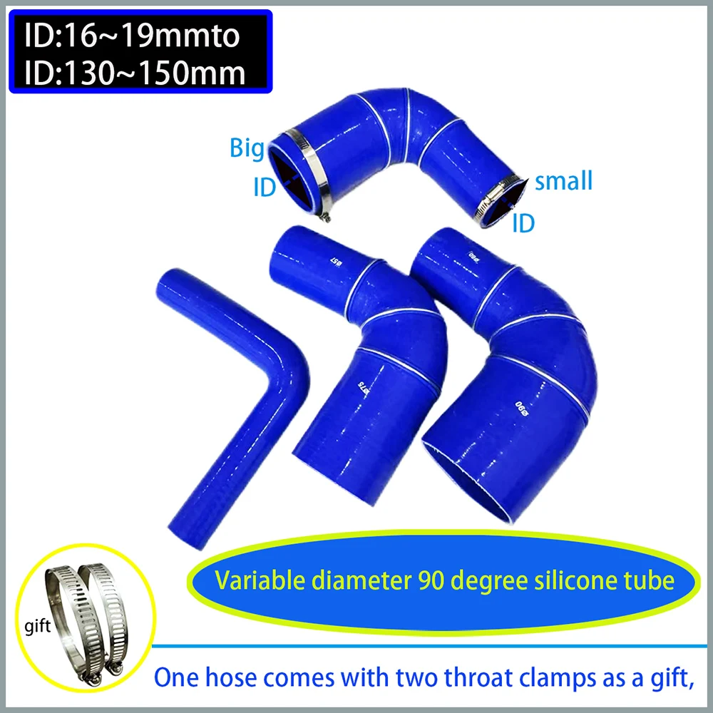 Blue Variable Diameter 90 Degree Silicone Hose, 90 Degree Elbow Hose, Car Intercooler Pipe ID: 16~19mm to ID: 130~150mm Coolant